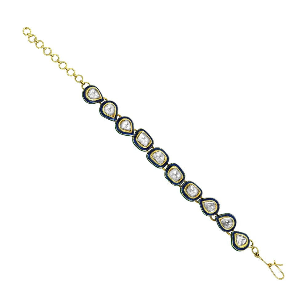 Polki Diamond Bracelet with Blue Enamel and unshaped Accents